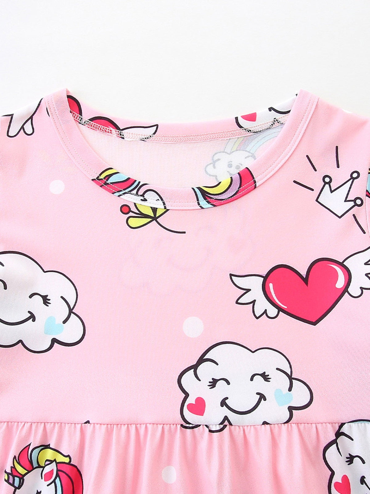Children's Cartoon Unicorn Print Short Sleeve Dress