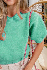 BiBi Short Puff Sleeve Knit Pullover Sweater