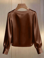 Pearl Trim Round Neck Silk Blouse