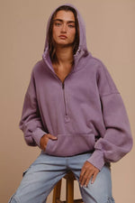 BiBi Stitch Detailed Elastic Hem Half Zip Fleece Hoodie