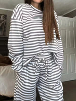 Striped Round Neck Top and Pants Set