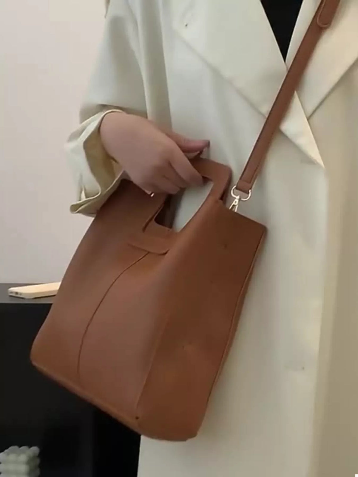 Square Handle PU Leather Crossbody Bag