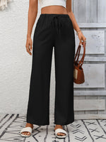 Drawstring High Waist Wide Leg Pants