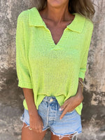 Full Size Johnny Collar Loose Knit Sweater Plus Size