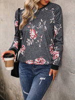 Perfee Floral Round Neck Raglan Sleeve Sweatshirt