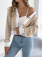 Striped Button-Up Cropped Cardigan