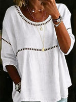 Full Size Hollow Out Round Neck Top Plus Size