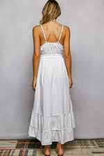 POL Embroidered Detail Tassel Tie Smocked Waist Midi Tiered Cami Dress