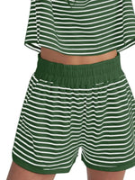 Full Size Contrast Striped T-Shirt and Shorts Set Plus Size