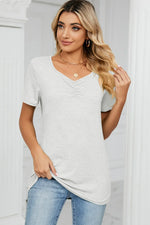 Ruched Heathered Short Sleeve T-Shirt