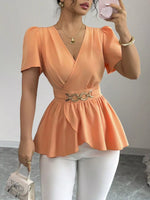 Surplice Short Sleeve Blouse