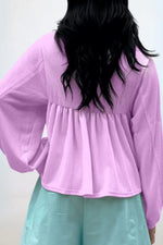 Corded Johnny Collar Long Sleeve Babydoll Blouse