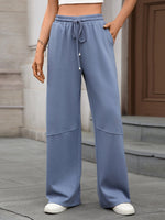 Drawstring High Waist Wide Leg Casual Pants