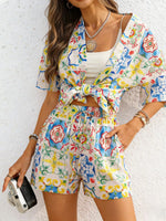 Printed Button Up Shirt and Shorts Set