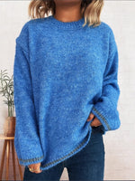 Contrast Trim Round Neck Cozy Sweater