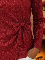 Full Size Sequin Bow-Knot Long Sleeve Top Plus Size