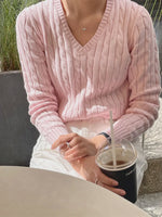 Cable Knit V-Neck Pullover Sweater