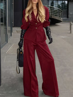 Lapel Collar Blazer and Wide-Leg Pants Set