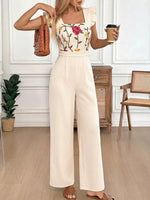 Floral Embroidered Ruffle Trim Jumpsuit