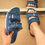 Frayed Edge Buckle Sandals