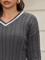 Classic Cable Knit V-Neck Sweater