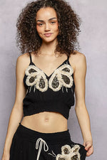 POL Embroidered Fringe V-Neck Cropped Cami