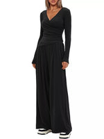 Casual Long Sleeve Top and Wide Leg Pants Set