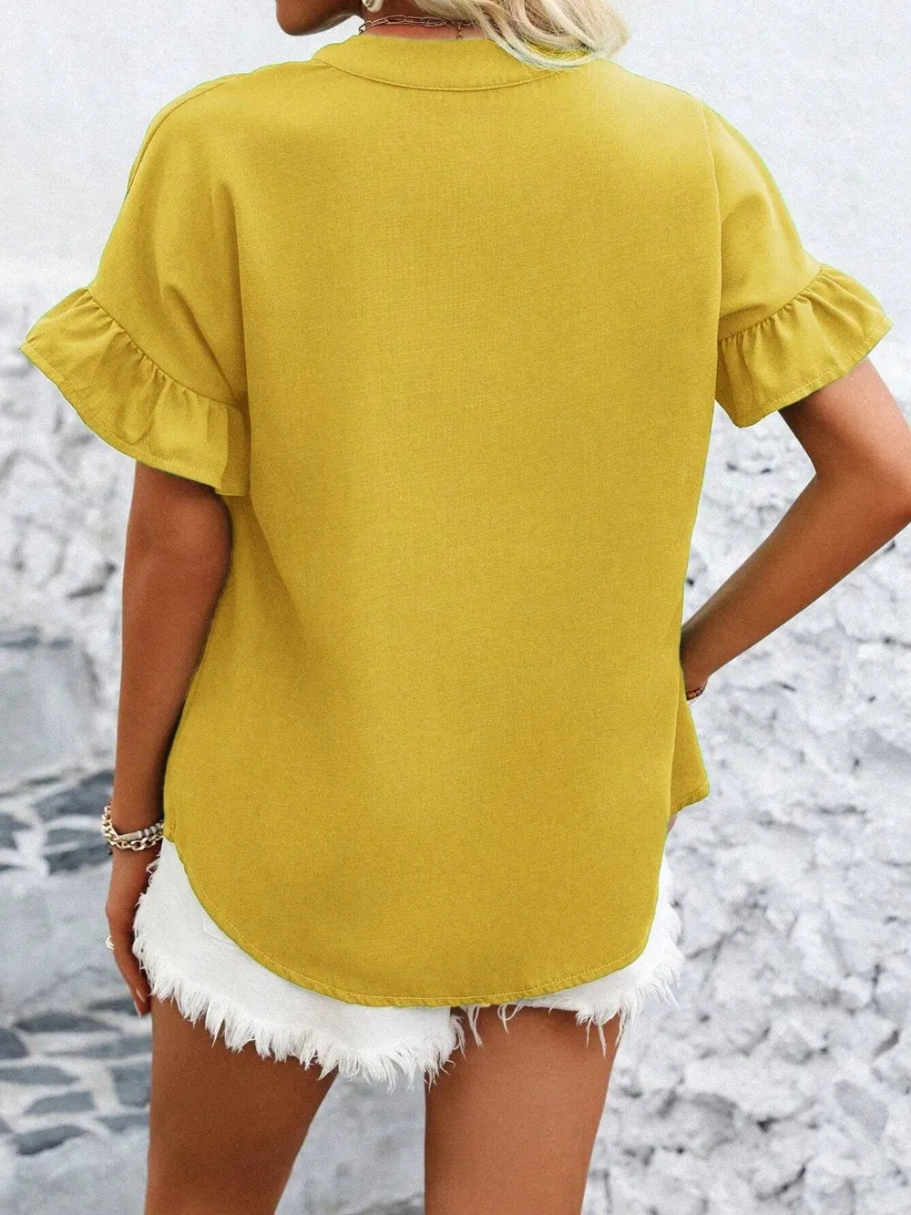 Button Down Ruffled Short Sleeve Shirt