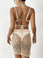 Halter Neck Crochet Knit Top and Skirt Cover Up Set