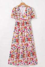 Floral Short Sleeve V Neck Dress with Pockets