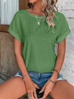 Eyelet Round Neck Short Sleeve Top