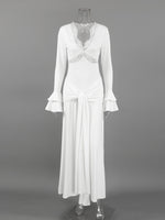 Lace Trim Long Sleeve Maxi Dress