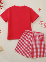 Children's XOXO Heart Print T-shirt & Gingham Shorts Set