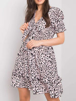 Leopard Print Tie Front Short Sleeve Mini Dress