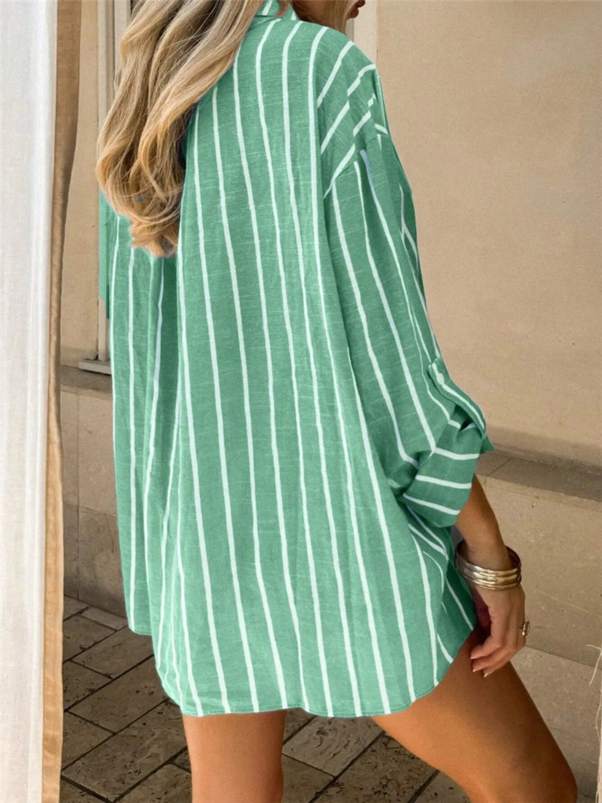 Striped Button-Up Shirt with Chest Pocket