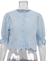 Embroidered Flounce Sleeve Blouse