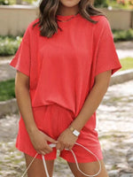 Full Size Ribbed Short Sleeve Top and Shorts Two-Piece Set Plus Size
