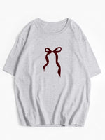 Plus Size Bow Round Neck Short Sleeve T-Shirt
