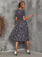 Printed Short Sleeve Midi Dress