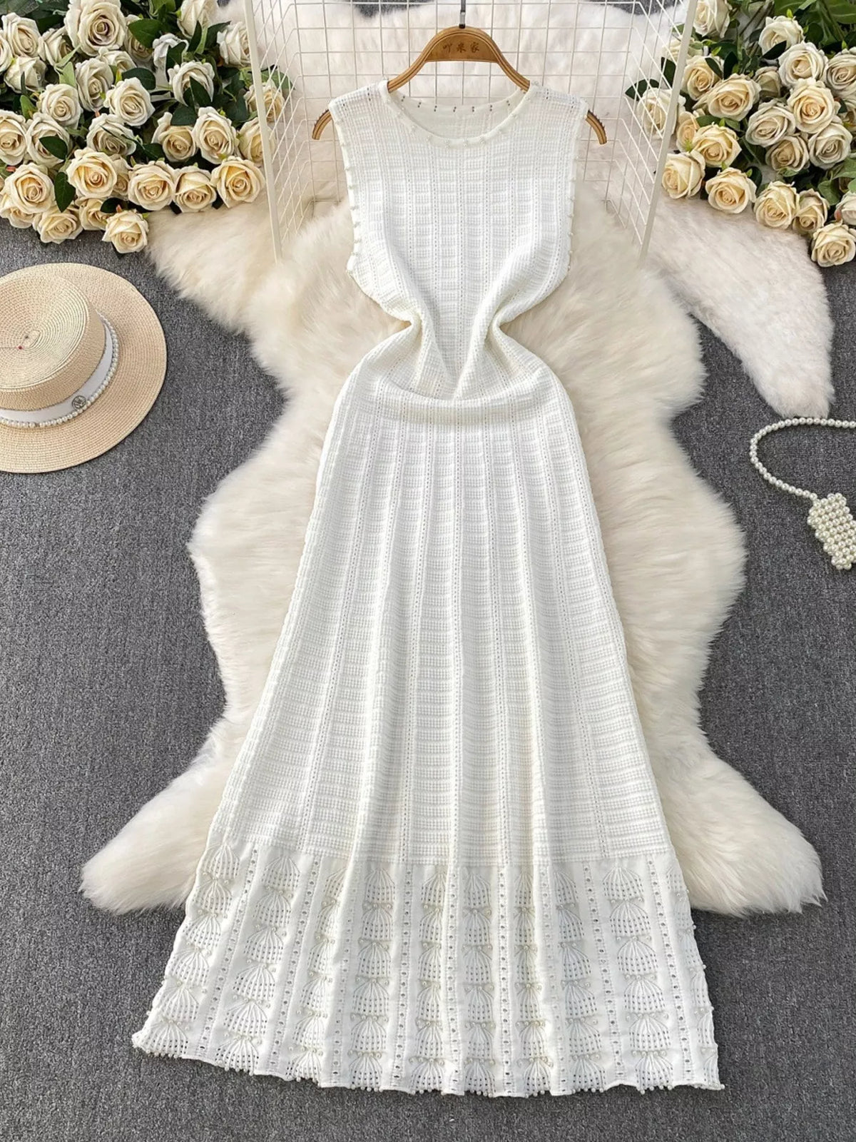 Textured Knit Sleeveless Midi Dress