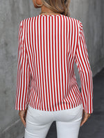 Striped V-Neck Roll-Up Sleeve Blouse