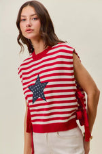 SO ME Stripe Star Patch 4th Of July Side Tie Vest Top