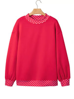 Polka Dot Trim Contrast Crew Neck Sweatshirt