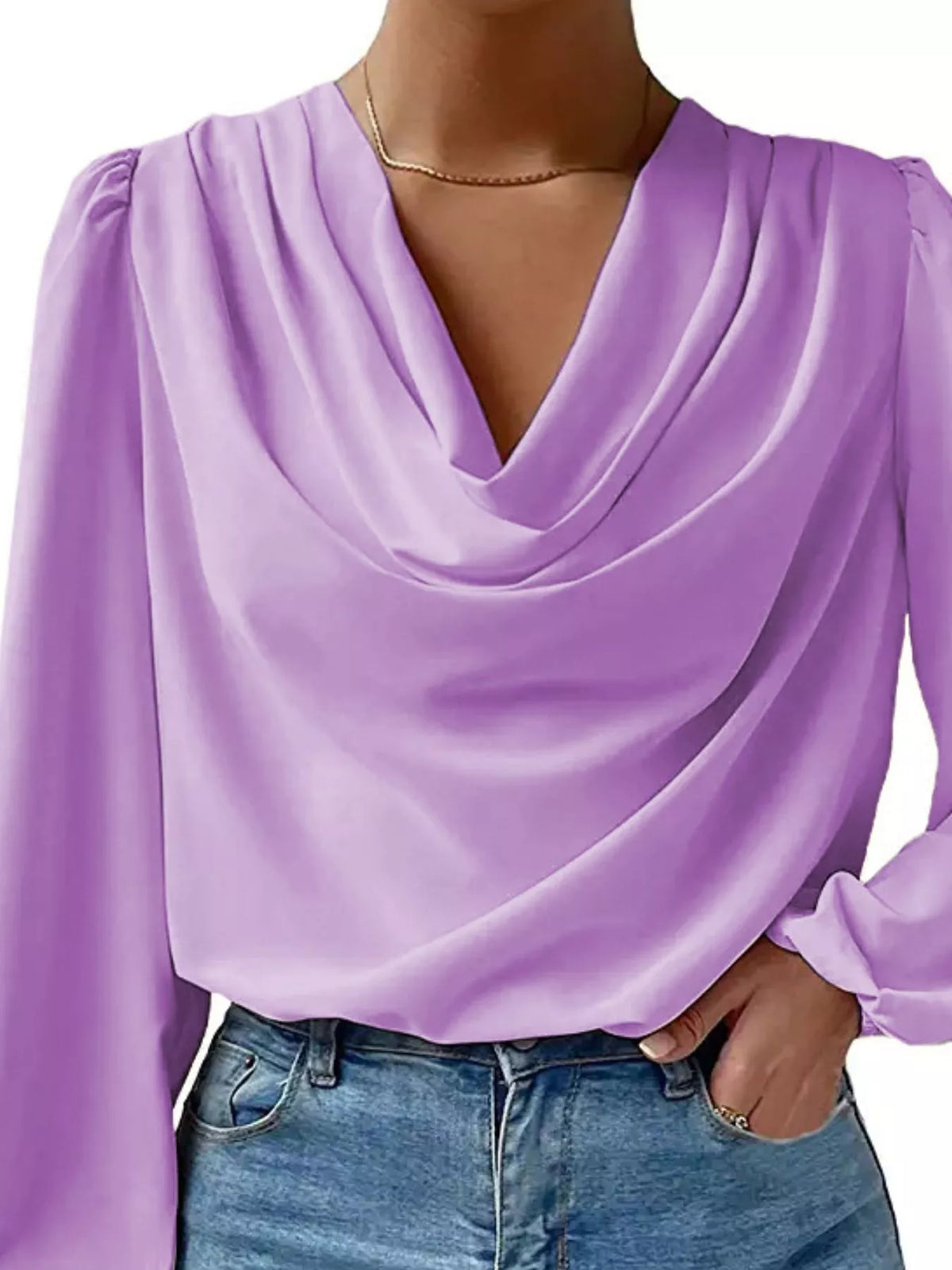 Full Size Cowl Neck Balloon Sleeve Blouse Plus Size