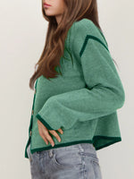 Button-Front Cardigan with Contrast Trim