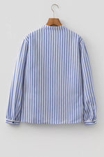Stripe Embroidered Detail Button Front Long Sleeve Shirt