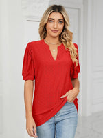 Florira Eyelet Notched Short Sleeve T-Shirt
