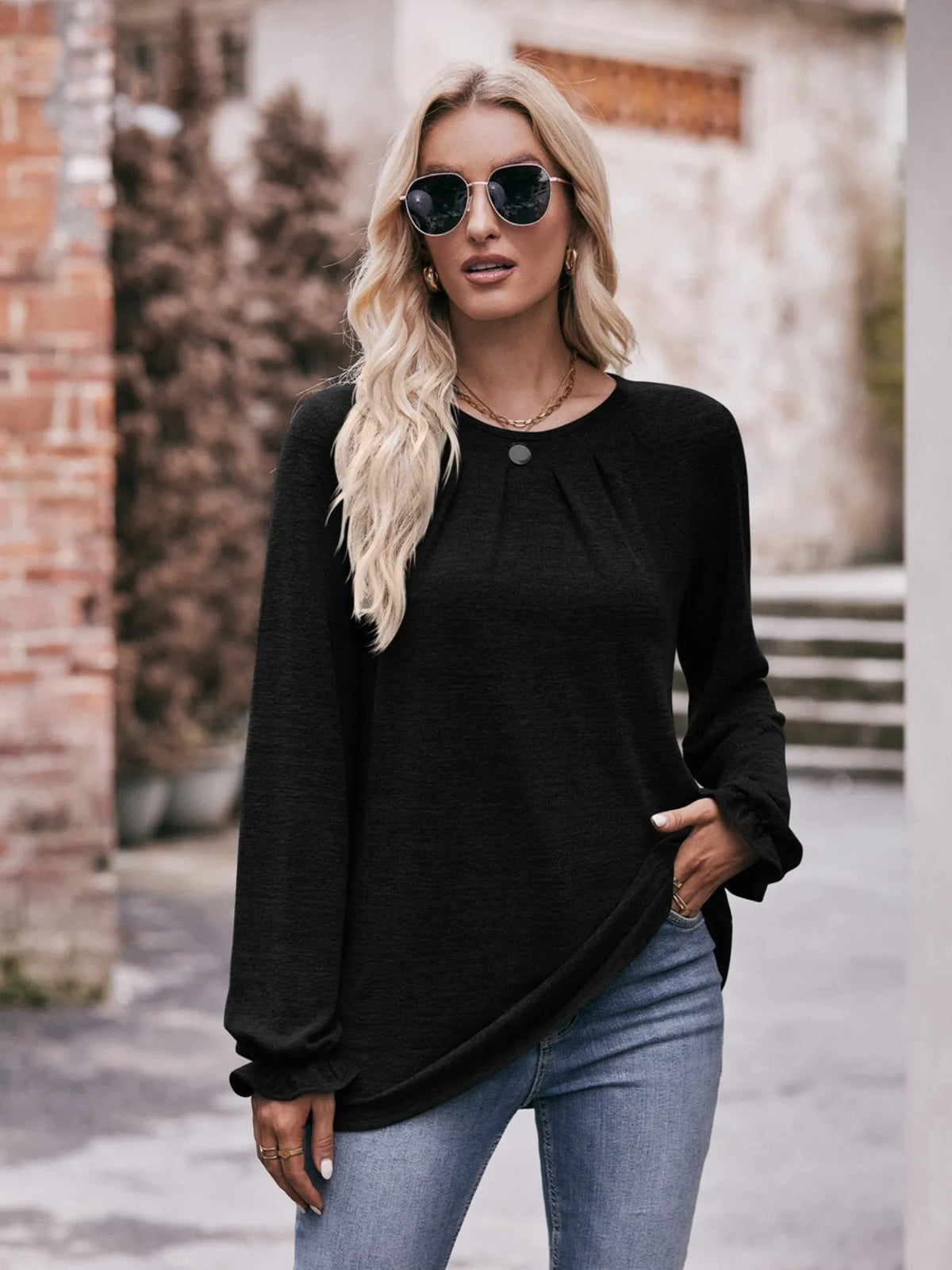 Round Neck Long Sleeve Casual T-Shirt