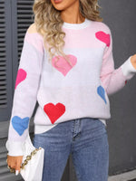 Valentine's Day Heart Round Neck Dropped Shoulder Sweater