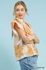 Umgee Mix Floral Ruffle Sleeve Blouse